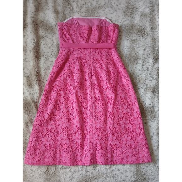 Vintage Lilly Pulitzer Pink Eyelet Strapless Belted Dress Size 6 - Picture 2 of 5